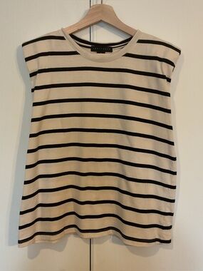 Sanctuary 100% Organic Cotton Cream Stretch Tank Top W/ Black Stripes Size M Med